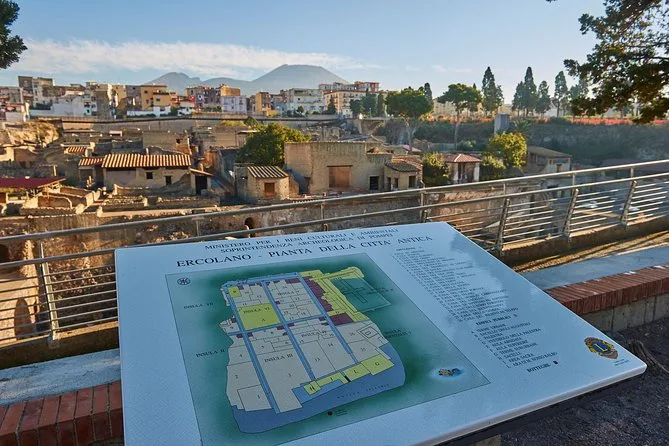 Overview of the excavated town of Herculaneum from the viewing walkway