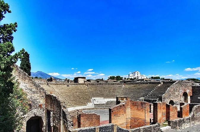 The stone seating of a Roman theatre at Pompeii